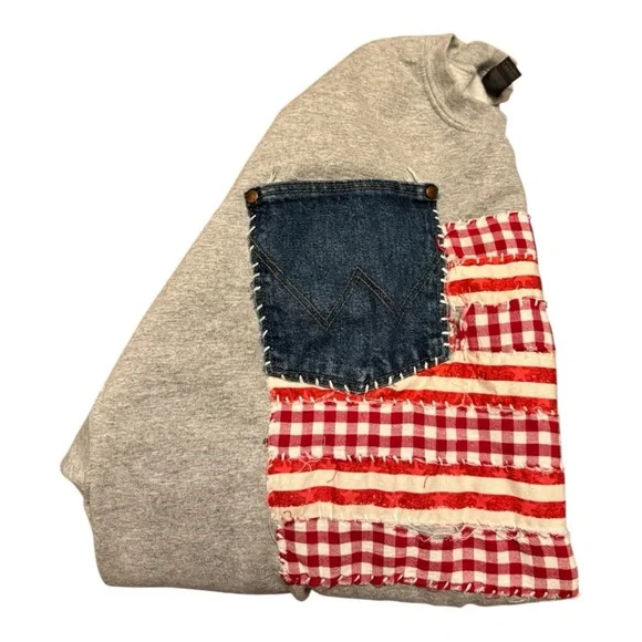 Vintage Handmade American Flag Sweatshirt – Gray Pullover - Picture 5 of 7